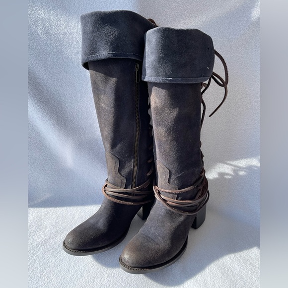FREEBIRD by STEVEN Knee-High Distressed Blue & Brown Suede Boots, Size 8 EUC - Picture 16 of 16